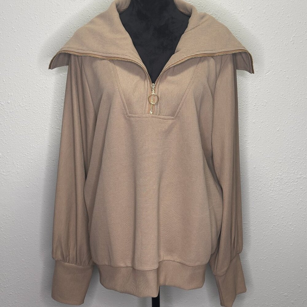 EFAN Tan Ribbed Half-Zip Pullover – XL (NWT)